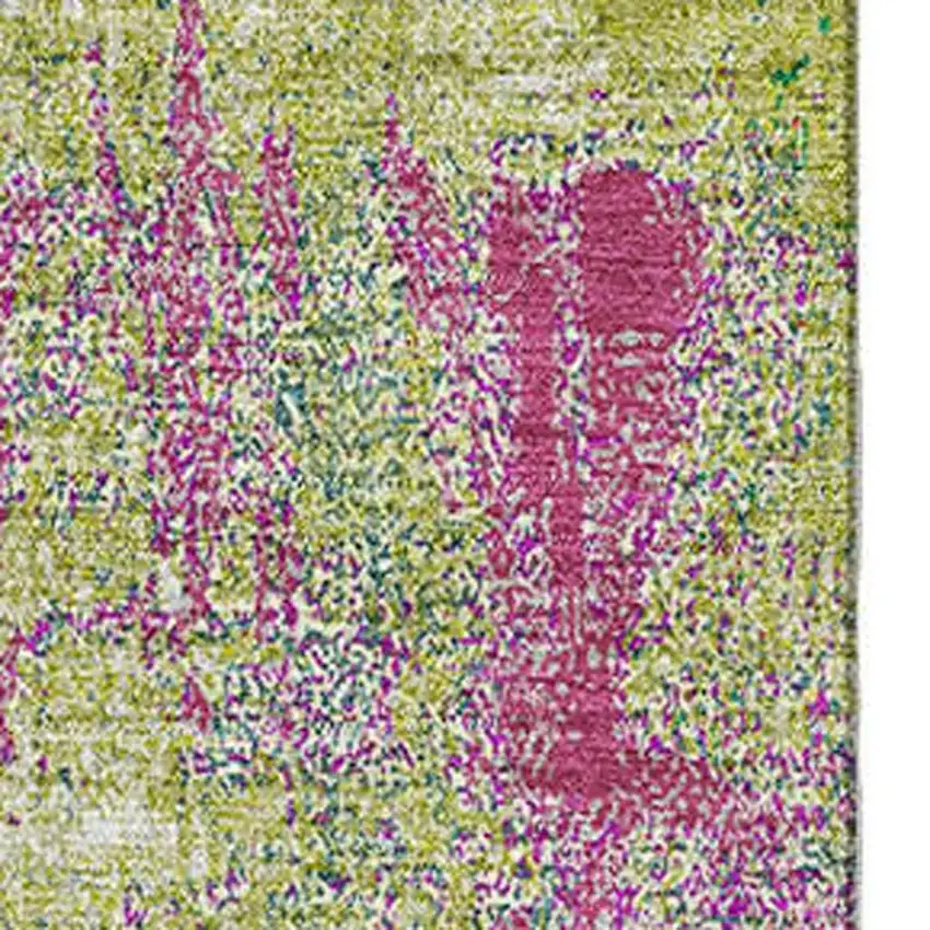 Lime Green Pink And Yellow Abstract Washable Area Rug With UV Protection Photo 3