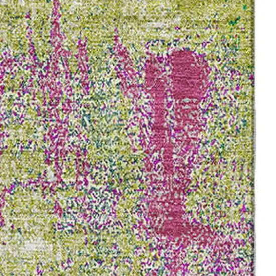 Lime Green Pink And Yellow Abstract Washable Area Rug With UV Protection Photo 3