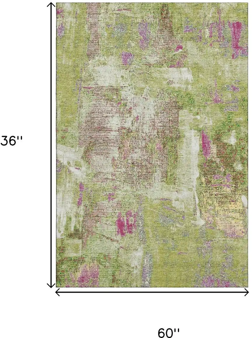 Lime Green Pink And Yellow Abstract Washable Area Rug With UV Protection Photo 9