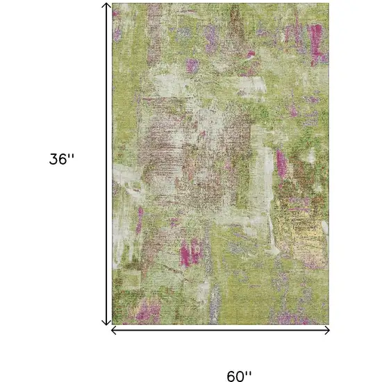 Lime Green Pink And Yellow Abstract Washable Area Rug With UV Protection Photo 9