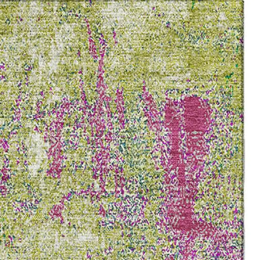 Lime Green Pink And Yellow Abstract Washable Area Rug With UV Protection Photo 4