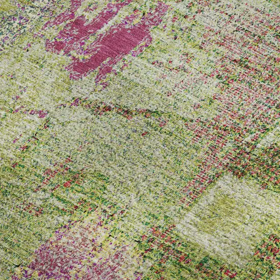 Lime Green Pink And Yellow Abstract Washable Area Rug With UV Protection Photo 2