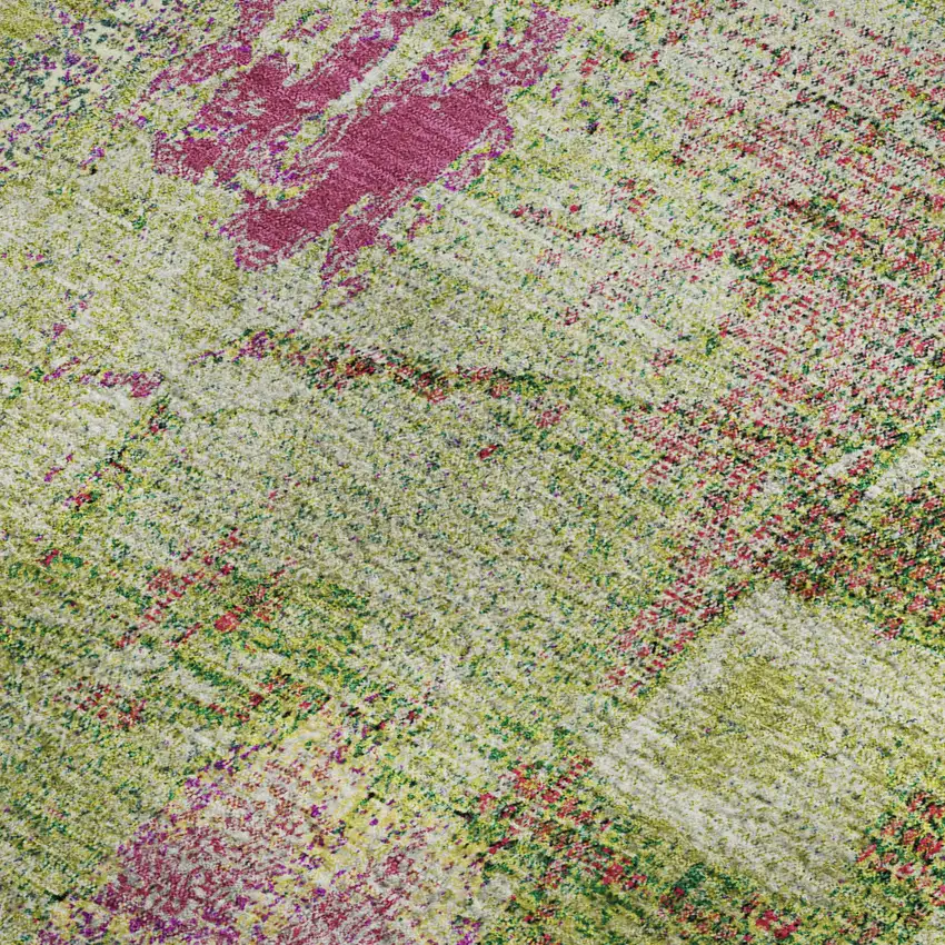 Lime Green Pink And Yellow Abstract Washable Area Rug With UV Protection Photo 2