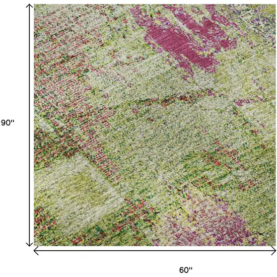 Lime Green Pink And Yellow Abstract Washable Area Rug With UV Protection Photo 9