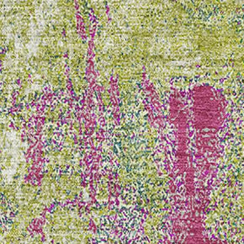 Lime Green Pink And Yellow Abstract Washable Area Rug With UV Protection Photo 3