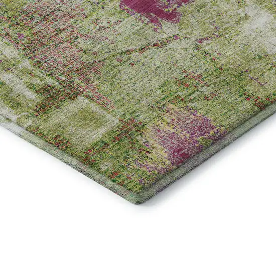 Lime Green Pink And Yellow Abstract Washable Area Rug With UV Protection Photo 7