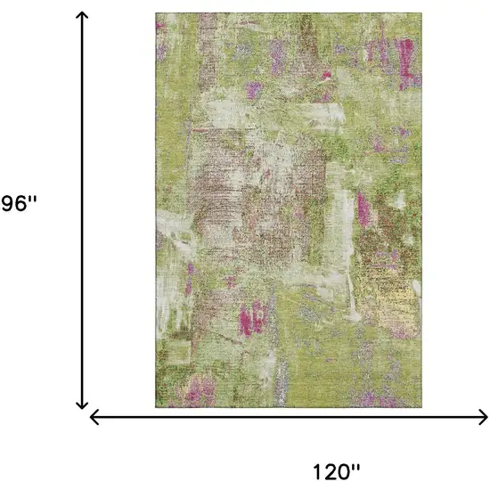 Lime Green Pink And Yellow Abstract Washable Area Rug With UV Protection Photo 7