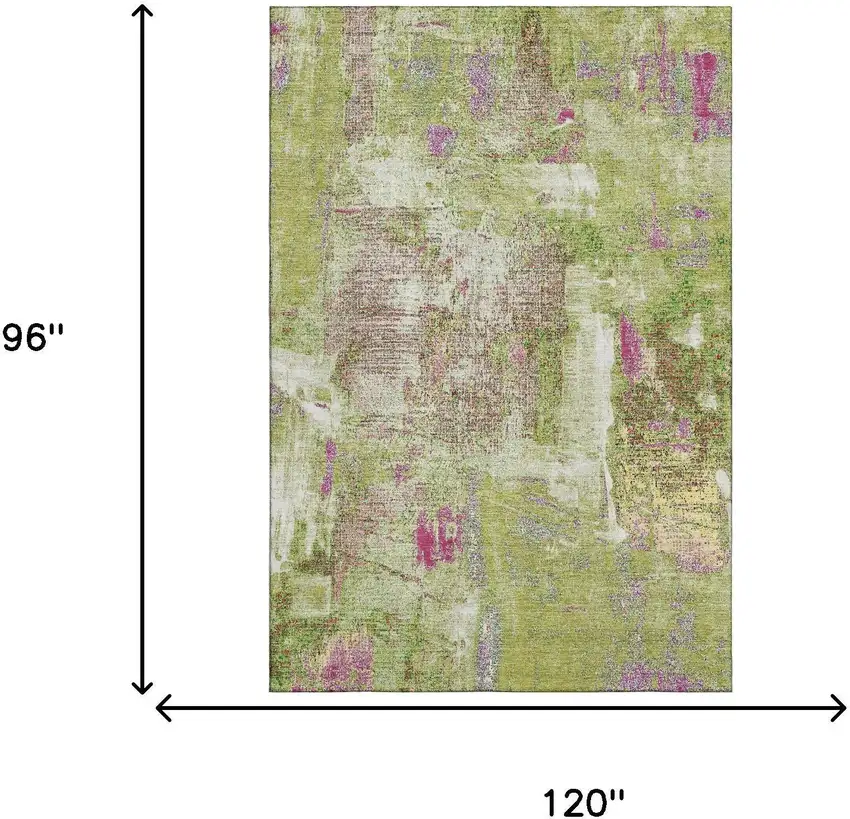 Lime Green Pink And Yellow Abstract Washable Area Rug With UV Protection Photo 7