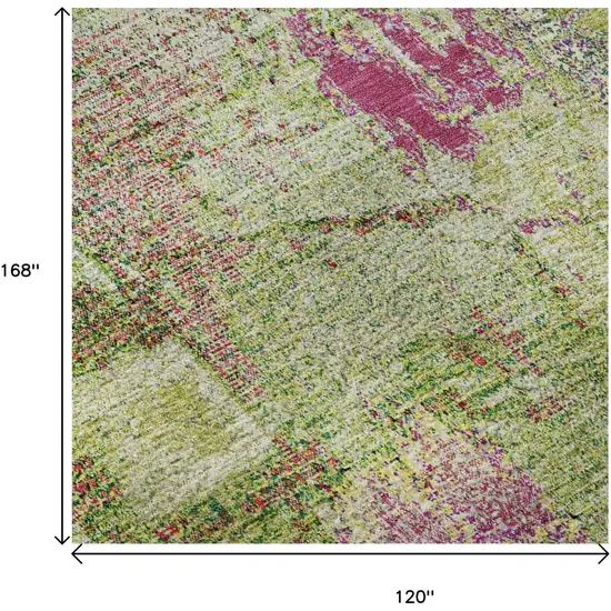 Lime Green Pink And Yellow Abstract Washable Area Rug With UV Protection Photo 9