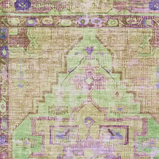 Lime Green Purple And Beige Oriental Washable Area Rug With UV Protection Photo 2