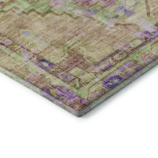 Lime Green Purple And Beige Oriental Washable Area Rug With UV Protection Photo 7