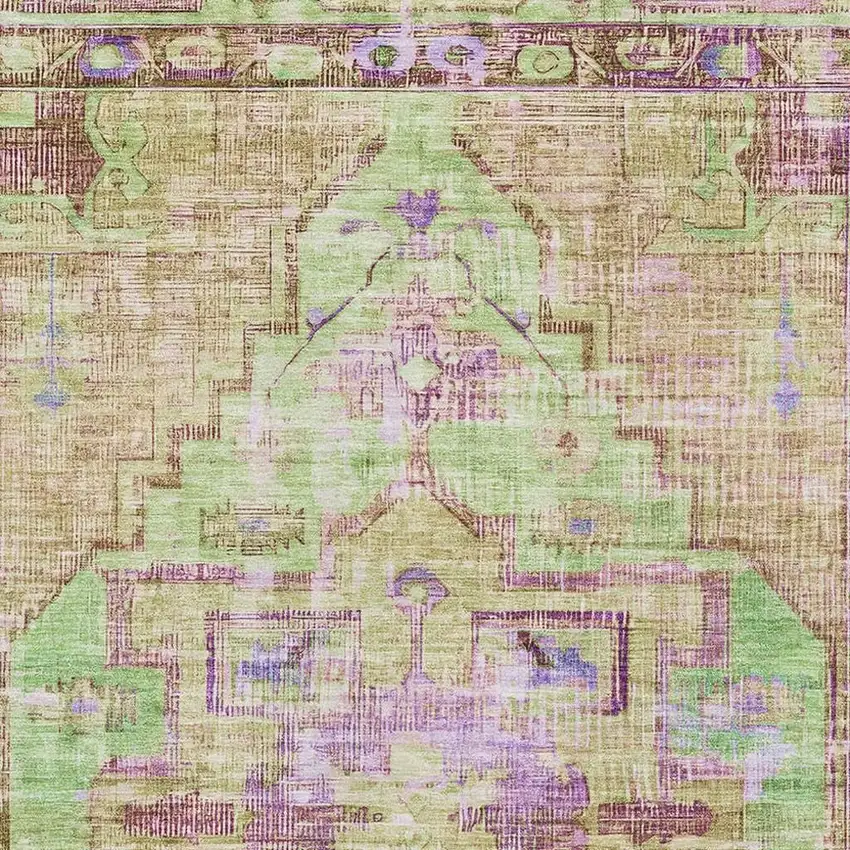 Lime Green Purple And Beige Oriental Washable Area Rug With UV Protection Photo 2