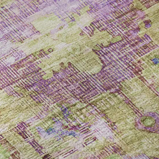 Lime Green Purple And Beige Oriental Washable Area Rug With UV Protection Photo 9