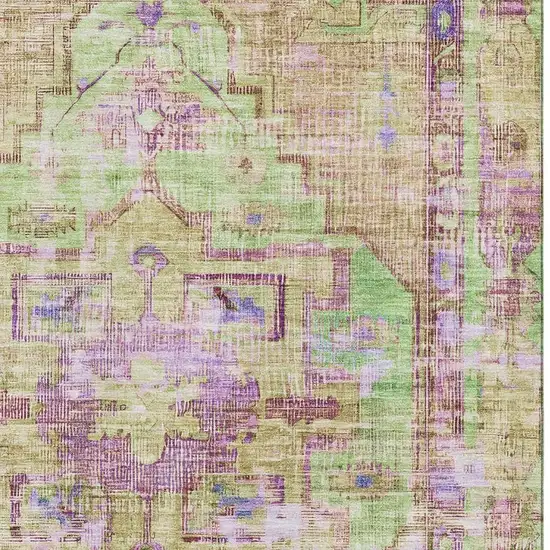 Lime Green Purple And Beige Oriental Washable Area Rug With UV Protection Photo 2