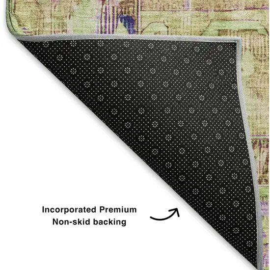 Lime Green Purple And Beige Oriental Washable Area Rug With UV Protection Photo 6
