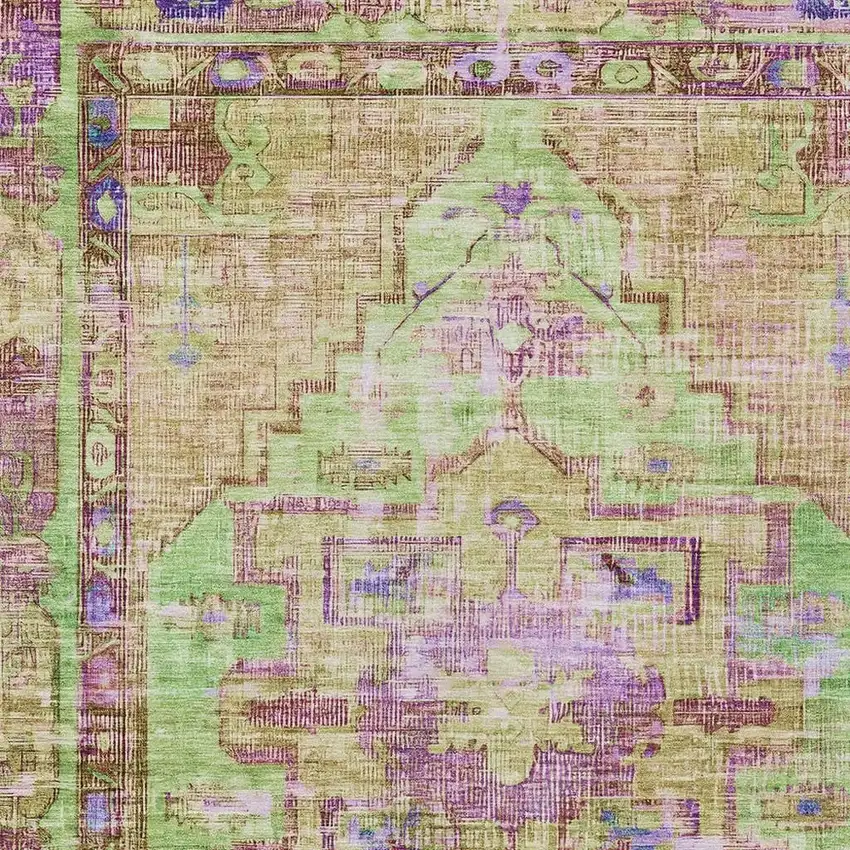 Lime Green Purple And Beige Oriental Washable Indoor Outdoor Area Rug Photo 3
