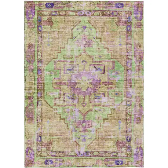 Lime Green Purple And Beige Oriental Washable Indoor Outdoor Area Rug Photo 1