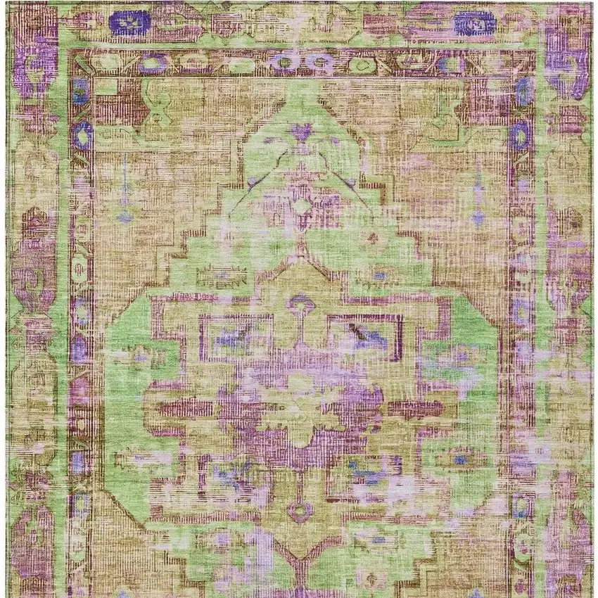 Lime Green Purple And Beige Oriental Washable Indoor Outdoor Area Rug Photo 4
