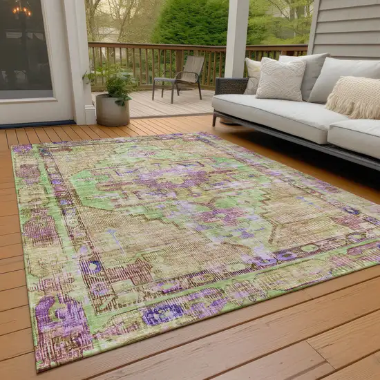 Lime Green Purple And Beige Oriental Washable Indoor Outdoor Area Rug Photo 8