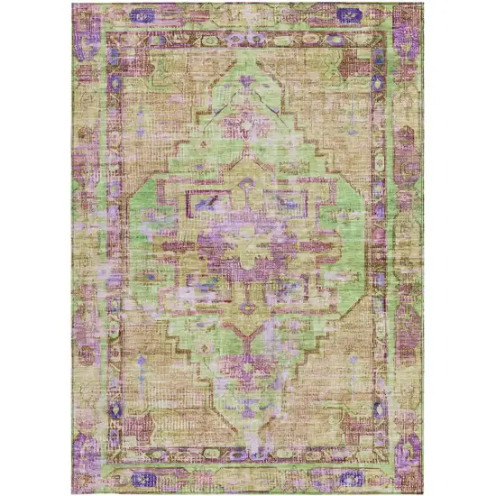 Lime Green Purple And Beige Oriental Washable Indoor Outdoor Area Rug Photo 4