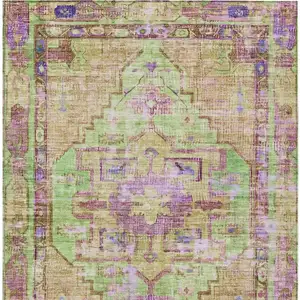 Photo of Lime Green Purple And Beige Oriental Washable Indoor Outdoor Area Rug