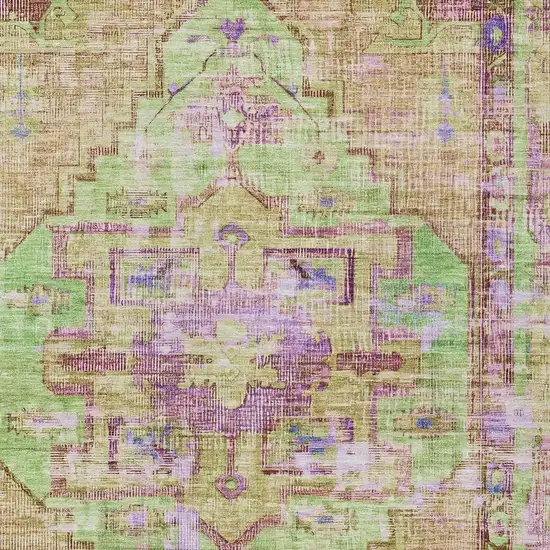 Lime Green Purple And Beige Oriental Washable Indoor Outdoor Area Rug Photo 4
