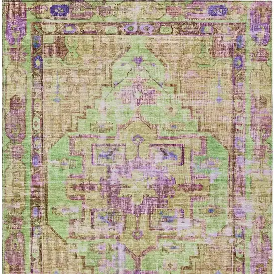 Lime Green Purple And Beige Oriental Washable Indoor Outdoor Area Rug Photo 4