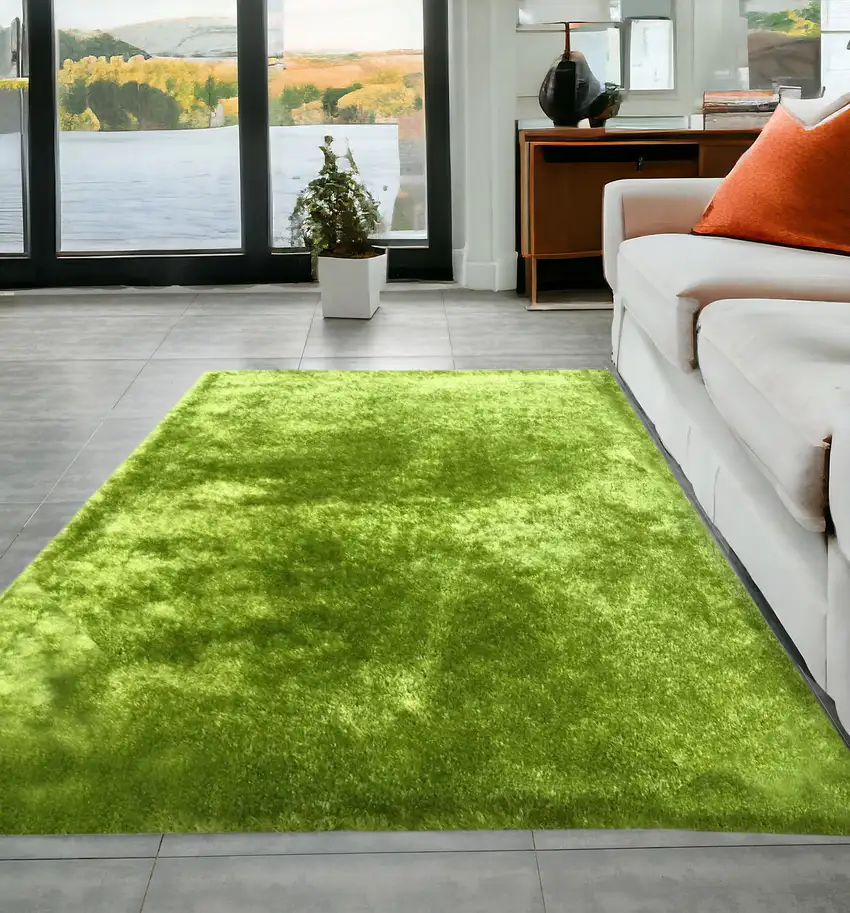 Lime Green Shag Hand Tufted Area Rug Photo 1