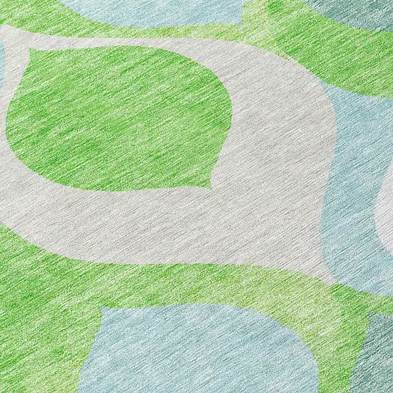 Lime Green Sky Blue And Denim Blue Ogee Washable Indoor Outdoor Area Rug Photo 4