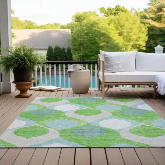 Lime Green Sky Blue And Denim Blue Ogee Washable Indoor Outdoor Area Rug Photo 9