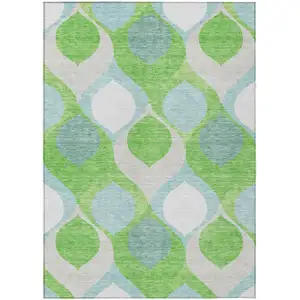 Photo of Lime Green Sky Blue And Denim Blue Ogee Washable Indoor Outdoor Area Rug