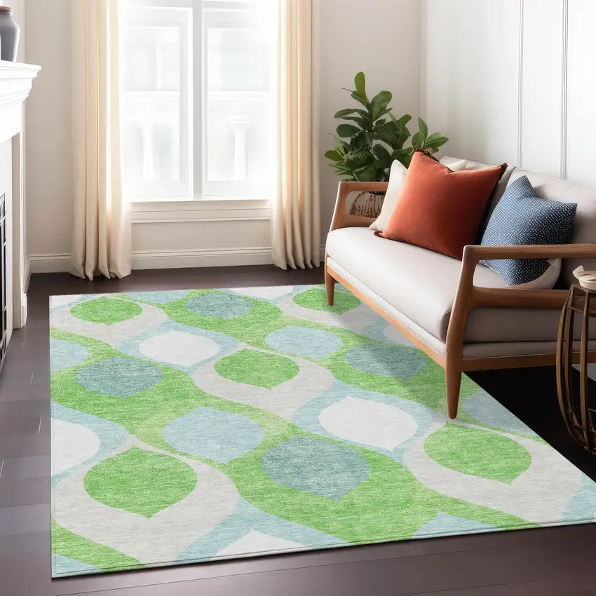 Lime Green Sky Blue And Denim Blue Ogee Washable Indoor Outdoor Area Rug Photo 8