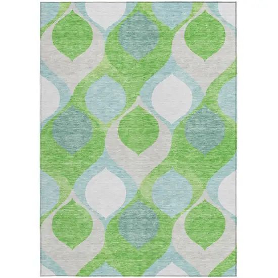 Lime Green Sky Blue And Denim Blue Ogee Washable Indoor Outdoor Area Rug Photo 5