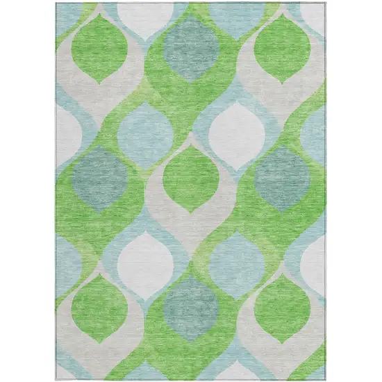 Lime Green Sky Blue And Denim Blue Ogee Washable Indoor Outdoor Area Rug Photo 5