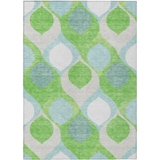 Lime Green Sky Blue And Denim Blue Ogee Washable Indoor Outdoor Area Rug Photo 1