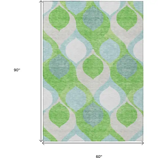 Lime Green Sky Blue And Denim Blue Ogee Washable Indoor Outdoor Area Rug Photo 3