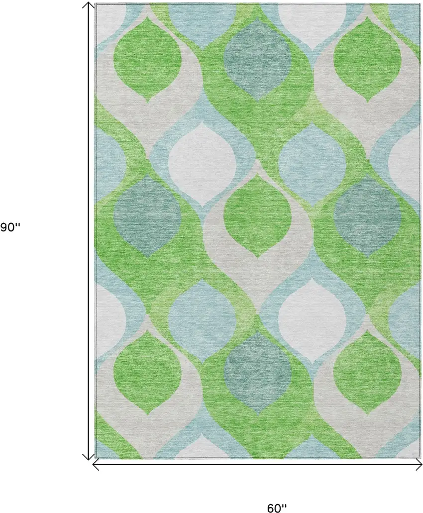 Lime Green Sky Blue And Denim Blue Ogee Washable Indoor Outdoor Area Rug Photo 3