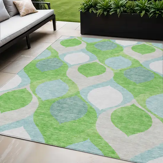 Lime Green Sky Blue And Denim Blue Ogee Washable Indoor Outdoor Area Rug Photo 1