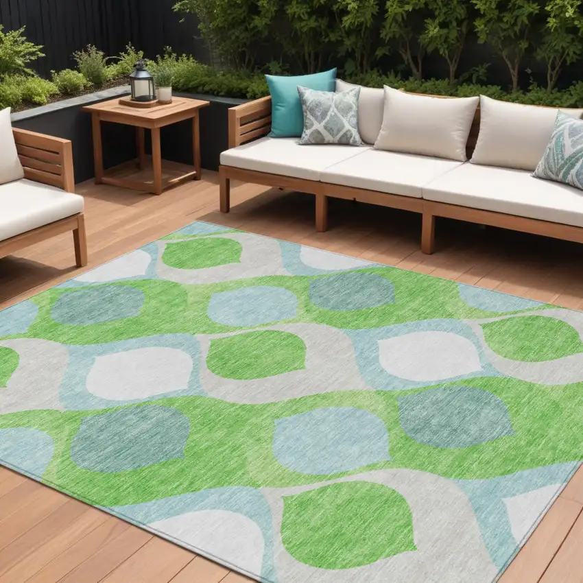 Lime Green Sky Blue And Denim Blue Ogee Washable Indoor Outdoor Area Rug Photo 1