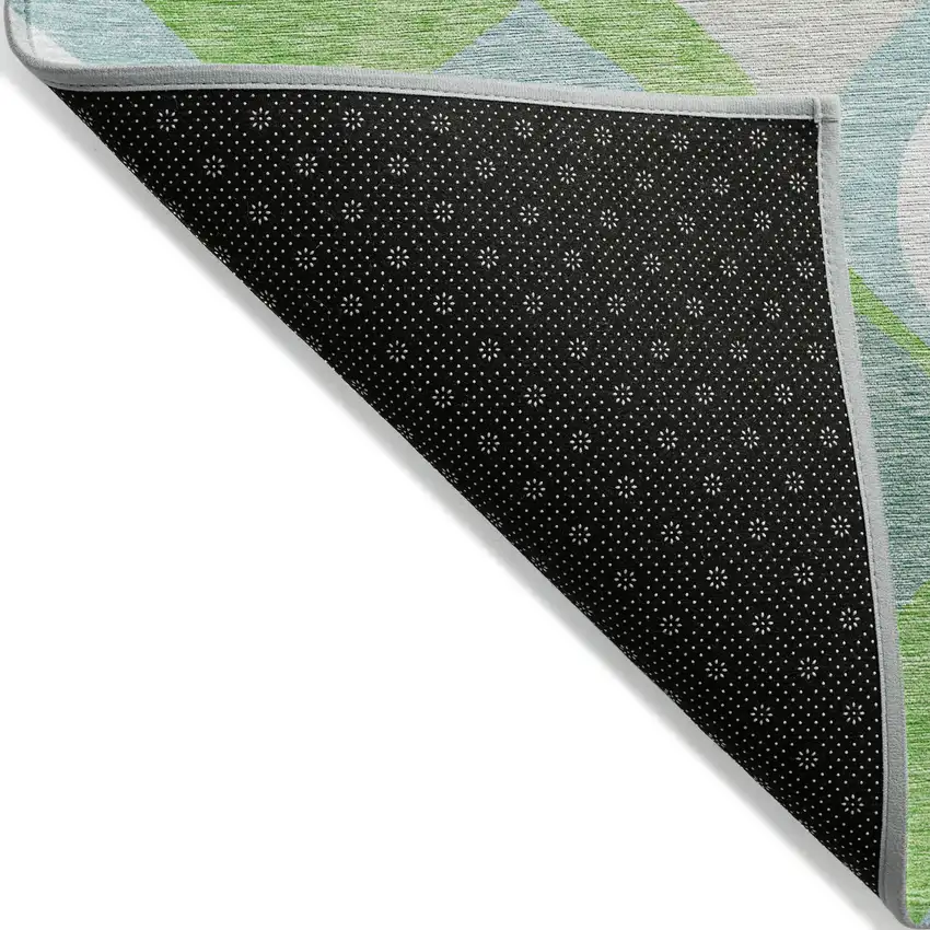 Lime Green Sky Blue And Denim Blue Ogee Washable Indoor Outdoor Area Rug Photo 2