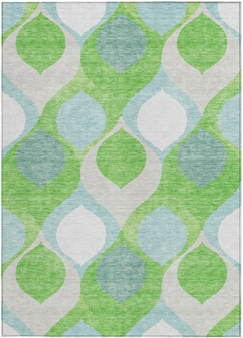 Lime Green Sky Blue And Denim Blue Ogee Washable Indoor Outdoor Area Rug Photo 5