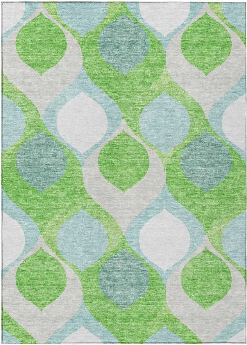 Lime Green Sky Blue And Denim Blue Ogee Washable Indoor Outdoor Area Rug Photo 1