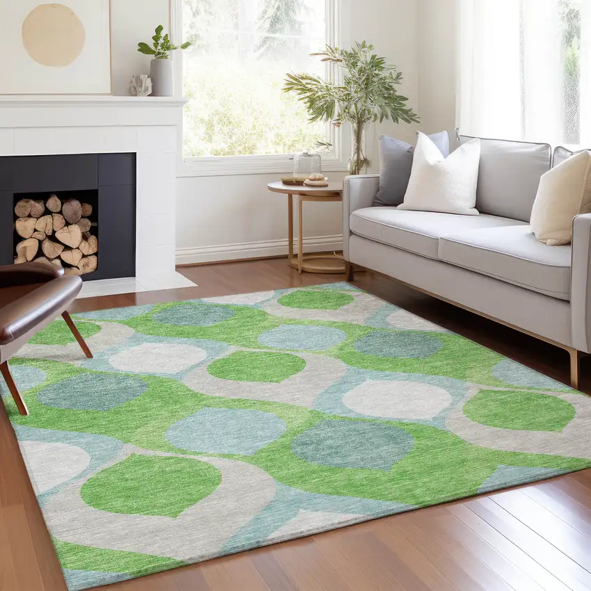 Lime Green Sky Blue And Denim Blue Ogee Washable Indoor Outdoor Area Rug Photo 7