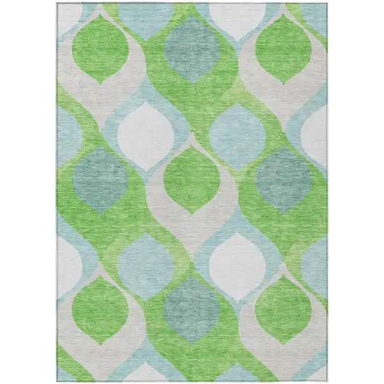 Lime Green Sky Blue And Denim Blue Ogee Washable Indoor Outdoor Area Rug Photo 2