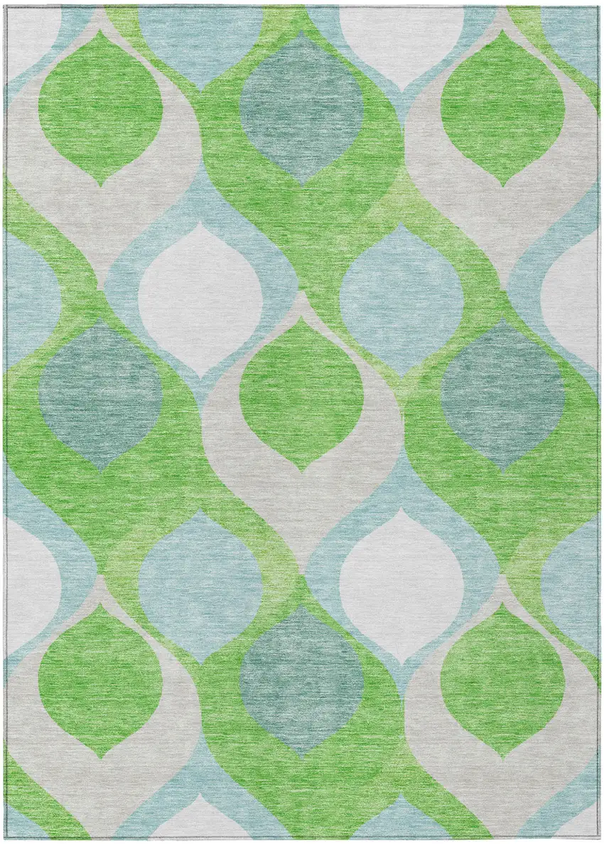 Lime Green Sky Blue And Denim Blue Ogee Washable Indoor Outdoor Area Rug Photo 2