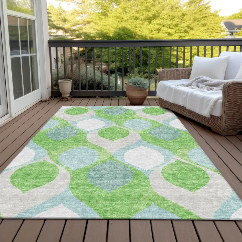 Lime Green Sky Blue And Denim Blue Ogee Washable Indoor Outdoor Area Rug Photo 6