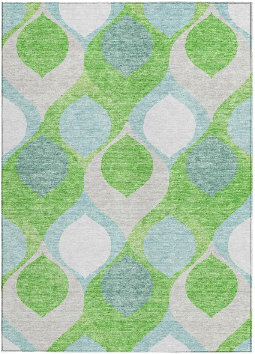 Lime Green Sky Blue And Denim Blue Ogee Washable Indoor Outdoor Area Rug Photo 5