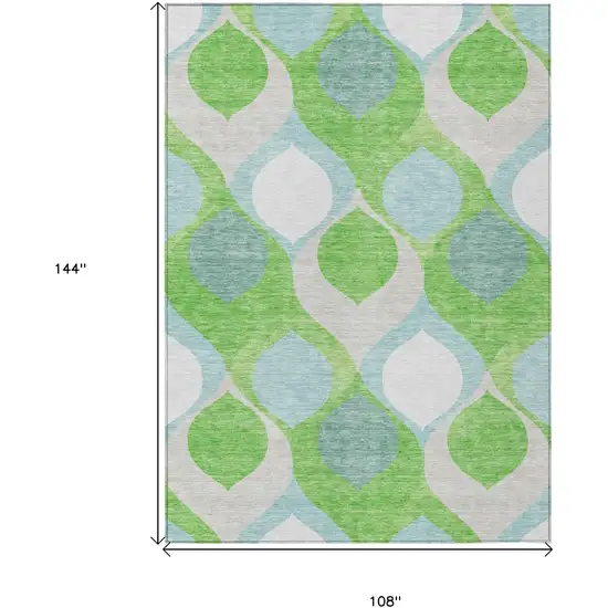 Lime Green Sky Blue And Denim Blue Ogee Washable Indoor Outdoor Area Rug Photo 3