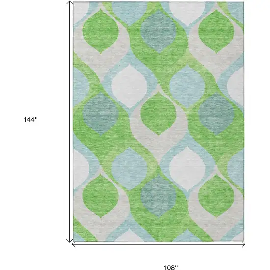 Lime Green Sky Blue And Denim Blue Ogee Washable Indoor Outdoor Area Rug Photo 3
