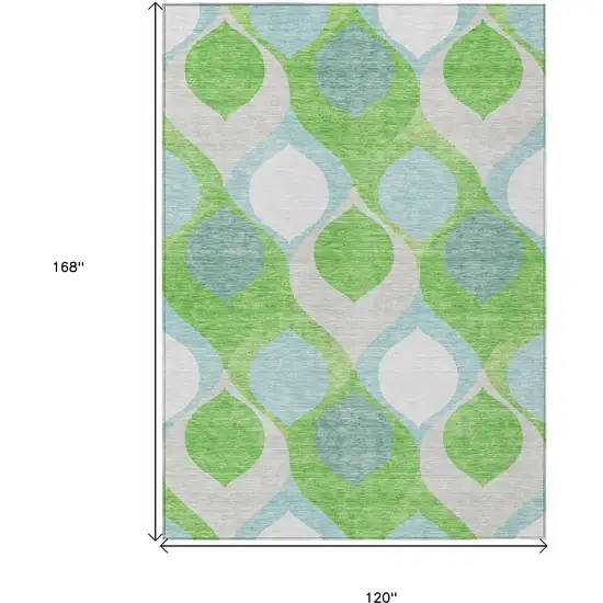 Lime Green Sky Blue And Denim Blue Ogee Washable Indoor Outdoor Area Rug Photo 3